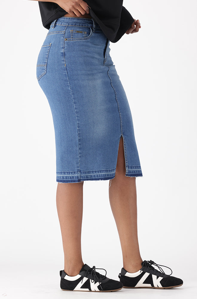 MALLEE DENIM UNCLIPPED HEM SKIRT
