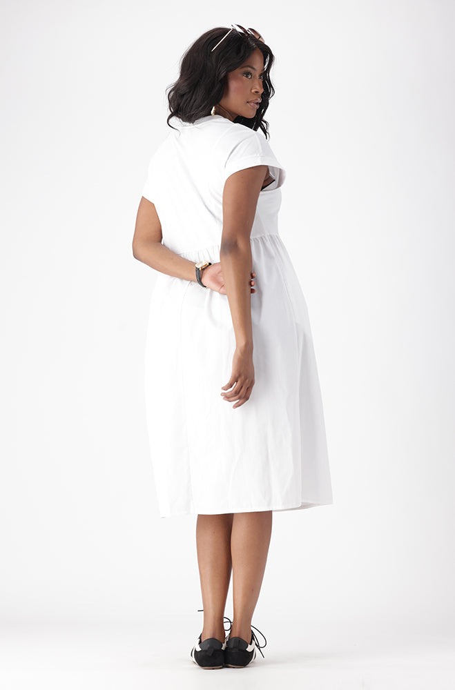 ALLAIRIE KNIT AND WOVEN COMBO DRESS