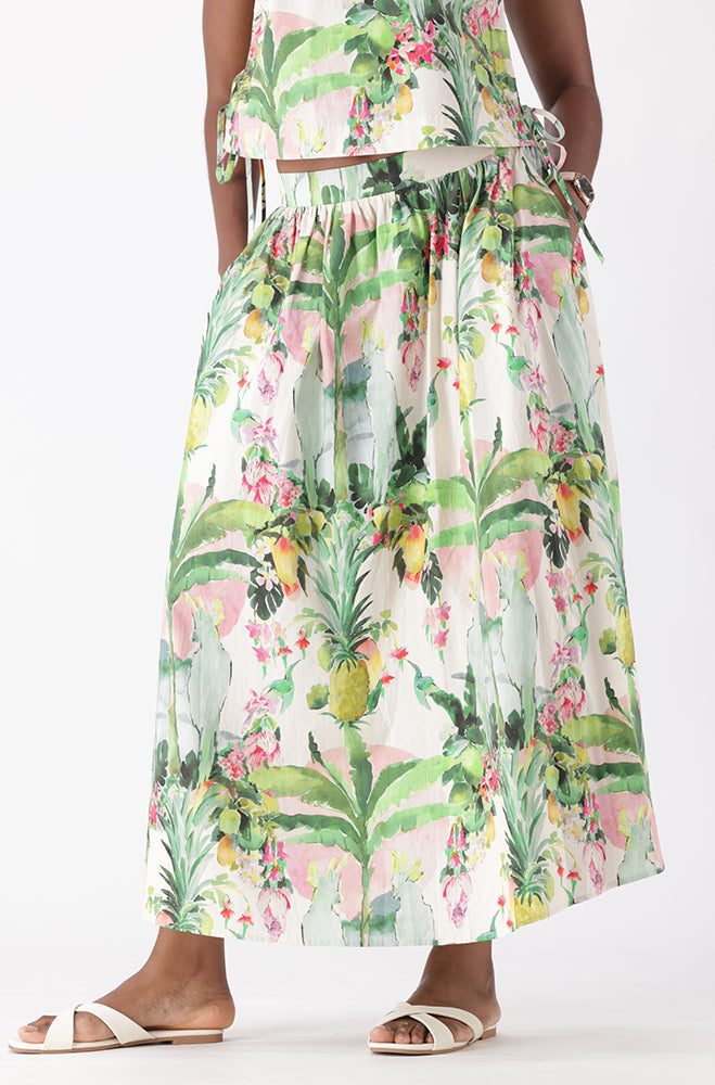 SELAH PRINTED FIT AND FLARE MIDI SKIRT