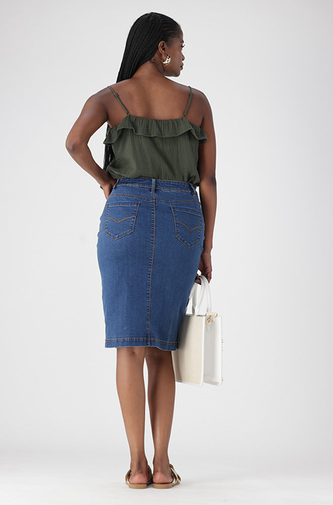 CAMDEN DENIM SIDE BUTTON SKIRT