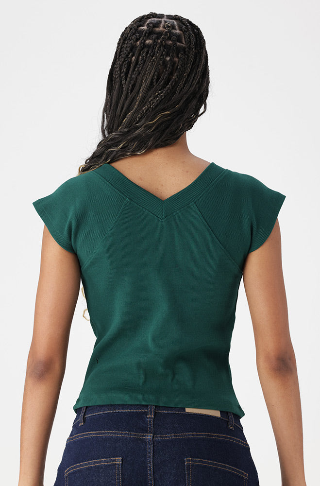 Ladies | Cynthia Rib v Neck Fitted Top _ 162744 Green Tank Tops