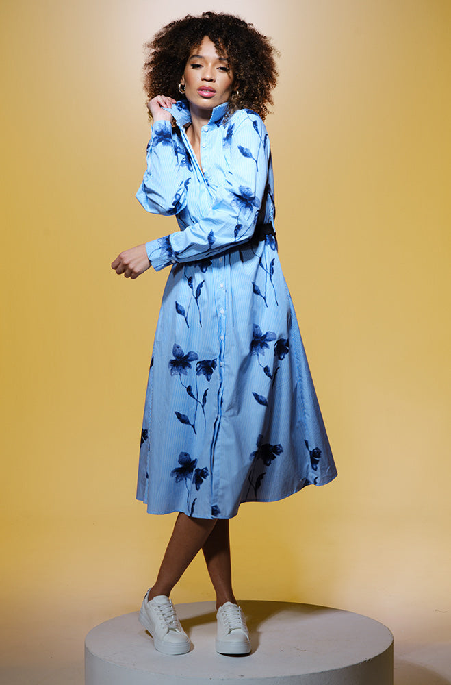 Ladies | Caroline Belted Shirt Dress _ 163109 Blue Dresses