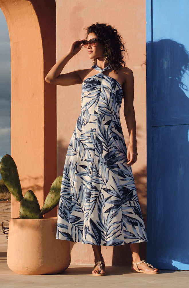 Ladies | Gianna Cross Front Fit and Flare Dress _ 165053 Blue Dresses