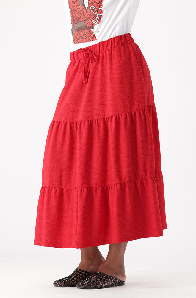 ZANTHE TEXTURED MIDI TIERED SKIRT