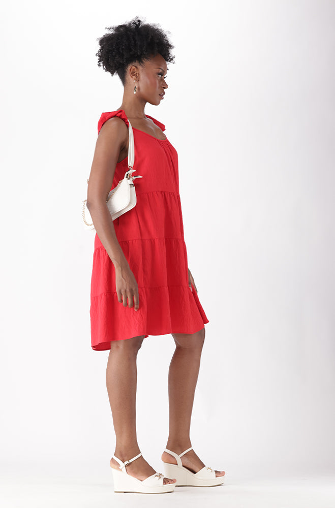 LIRIEN FLUTTER SLEEVE MIDI DRESS