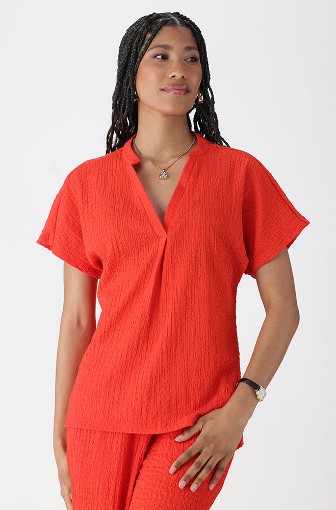 Ladies | Edith Textured Shortsleeve Portofino Top Blouses