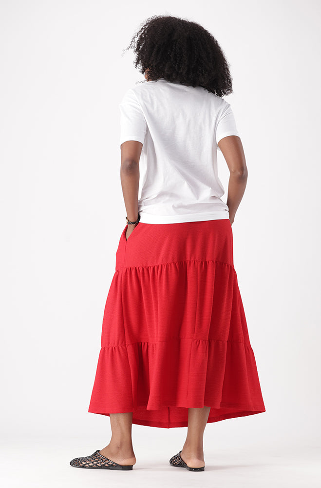 ZANTHE TEXTURED MIDI TIERED SKIRT