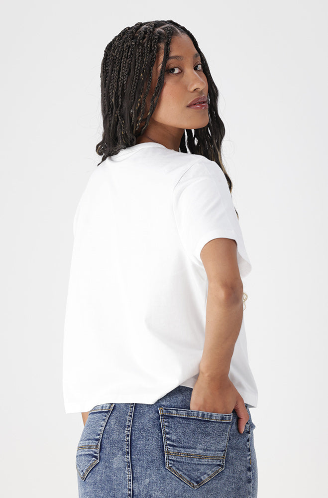 Ladies | Lea Boxy Tee with Pearl Trim Detail _ 163126 White T-shirts