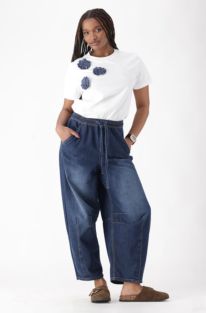 AERON DENIM FLOWER DETAIL TEE