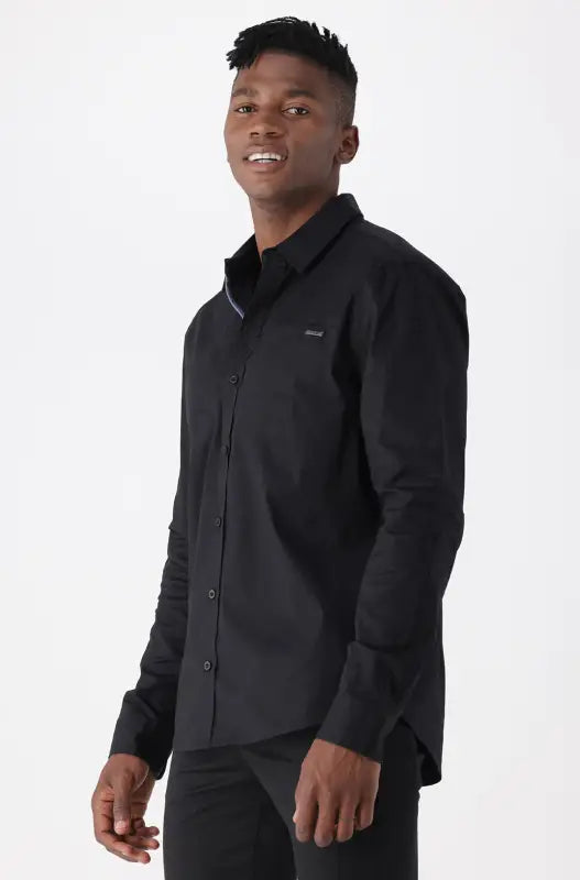 Men’s long-sleeve black button-up shirt