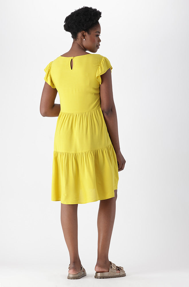 Ladies | Carla Flutter Sleeve Dress _ 166266 Yellow Dresses
