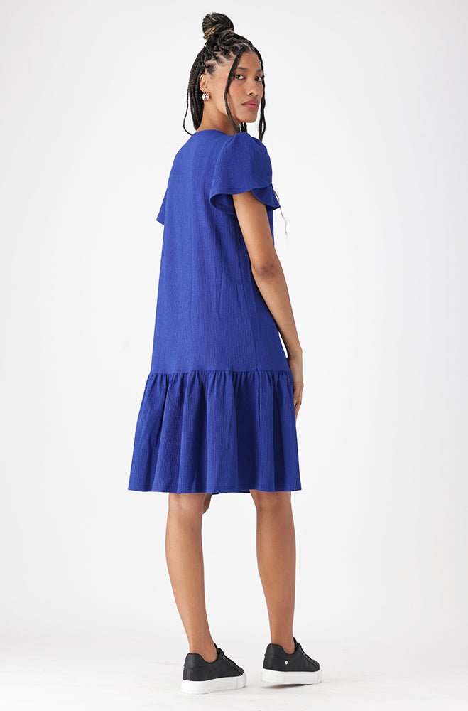 Ladies | Cindy Textured Knit Tulip Sleeve Dress _ 162621 Blue Dresses
