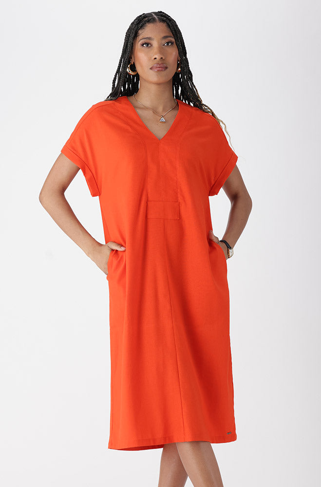 Ladies | Penelope Portofino Linen Blend Dress _ 163319 Orange Dresses