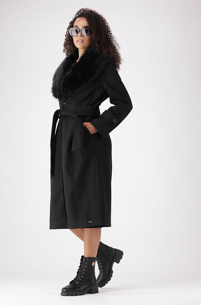 LISA FAUX FUR COLLAR MELTON COAT