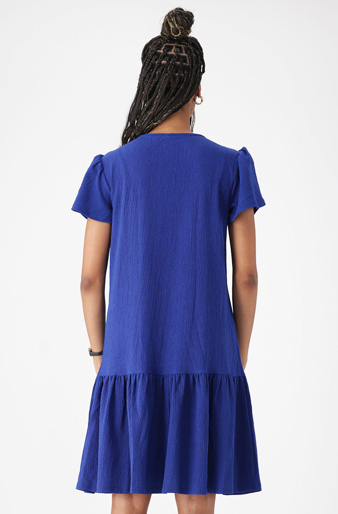 Ladies | Cindy Textured Knit Tulip Sleeve Dress _ 162621 Blue Dresses