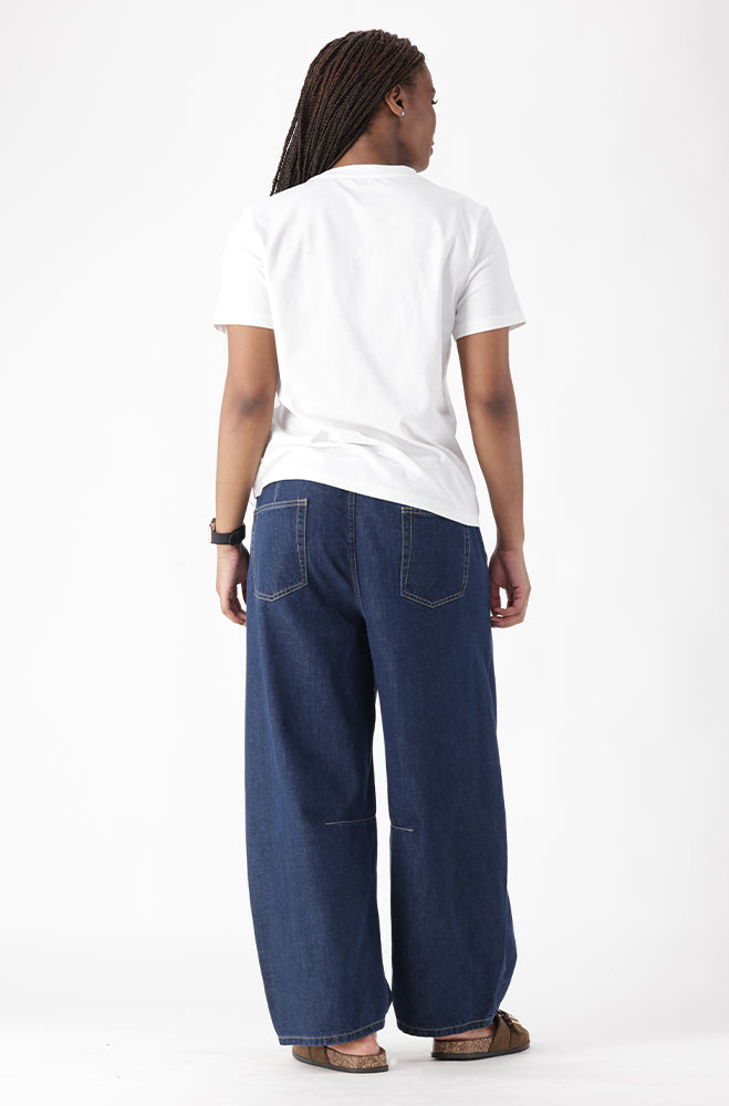 AERON DENIM FLOWER DETAIL TEE