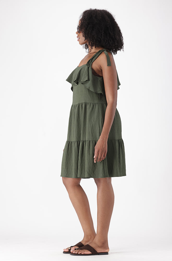 ZOEY MIDI SHOULDER TIE DRESS