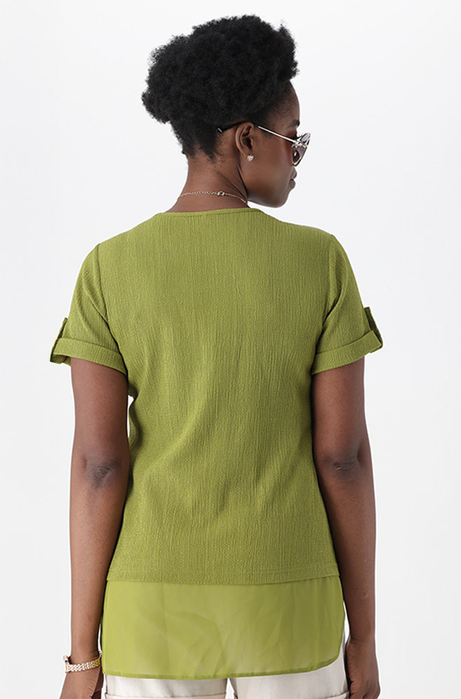 ESME KNIT AND WOVEN COMBO TOP