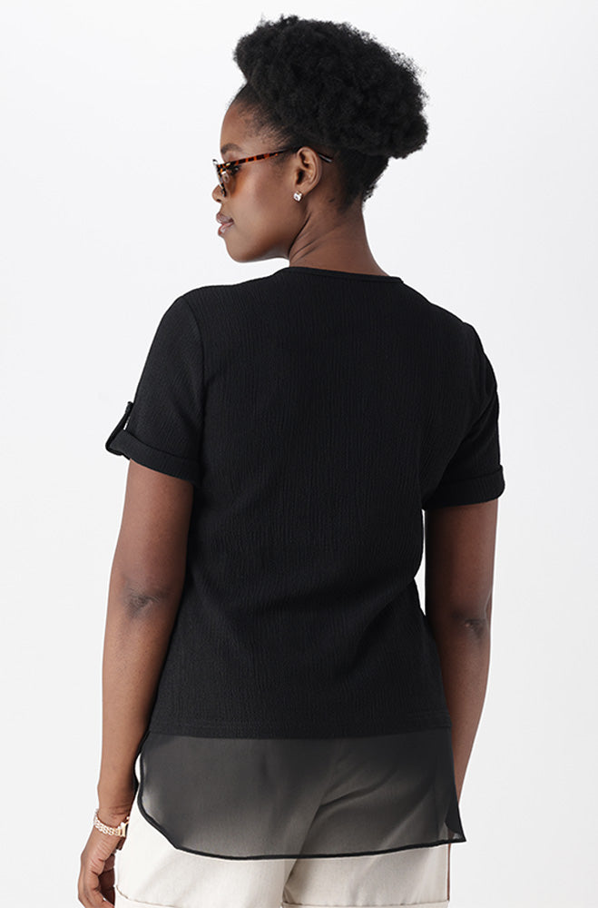 ESME KNIT AND WOVEN COMBO TOP