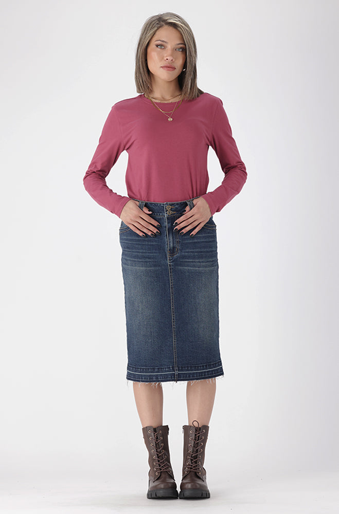 JAYDEE DENIM UNCLIPPED HEM SKIRT