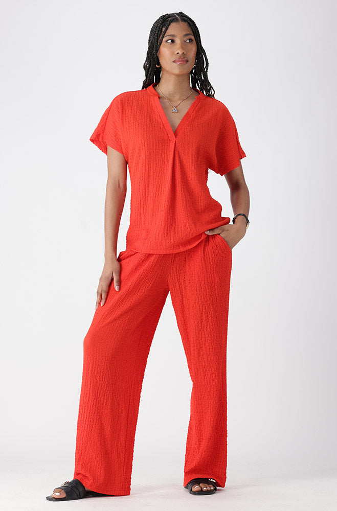 Ladies | Edith Textured Shortsleeve Portofino Top Blouses
