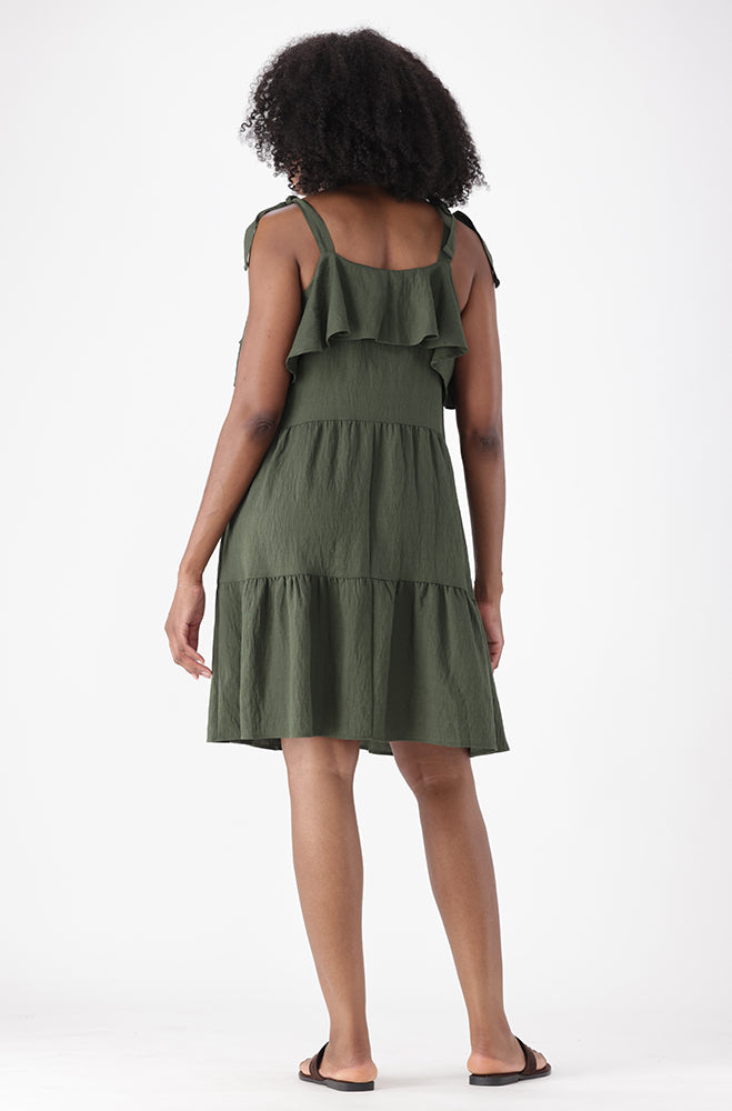 ZOEY MIDI SHOULDER TIE DRESS