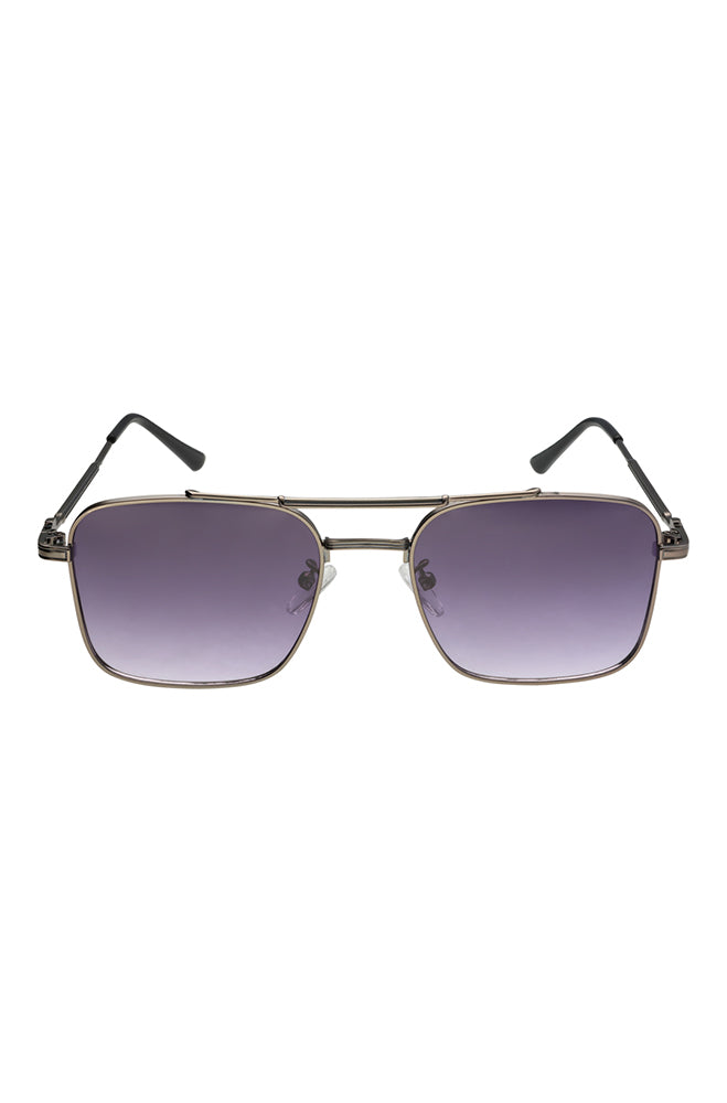 Aviator-style sunglasses with gradient purple lenses and a dark metal frame.