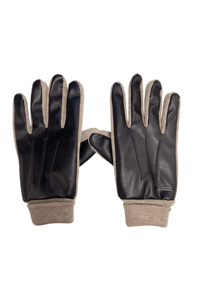 MELROSE PU GLOVE AND RIBBED BEANIE SET - STONE