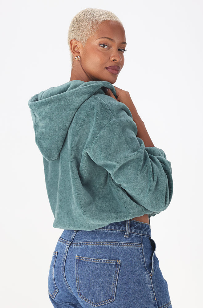 Ladies | Emma Fluffy Quarter Zip Top _ 156447 Sage Sweatshirts