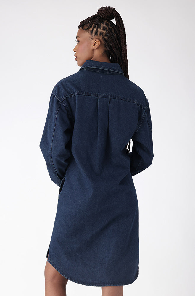 Ladies | Estie Denim Shirt Dress _ 156319 Dark Wash Dresses