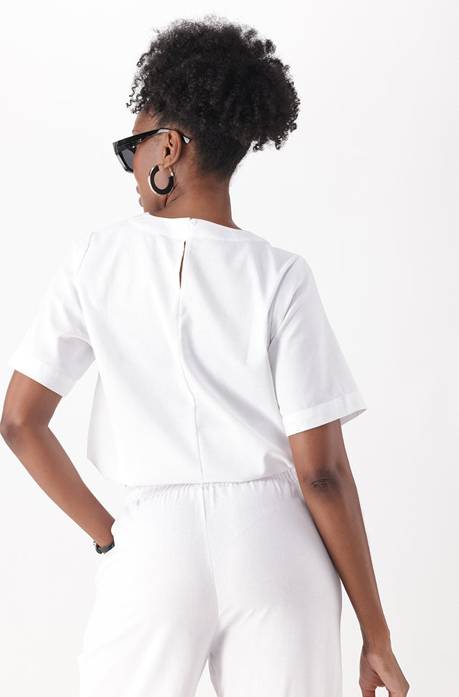 IVA LINEN BLEND DRAWCORD TOP