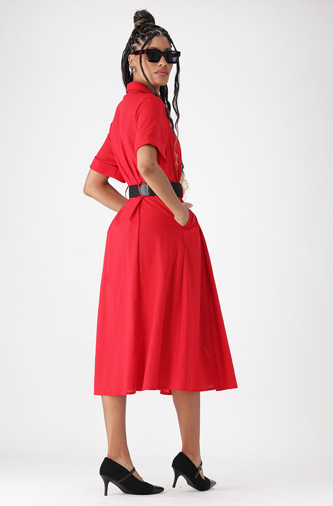 Ladies | Carla Linen Blend Shirt Dress _ 162904 Red Dresses