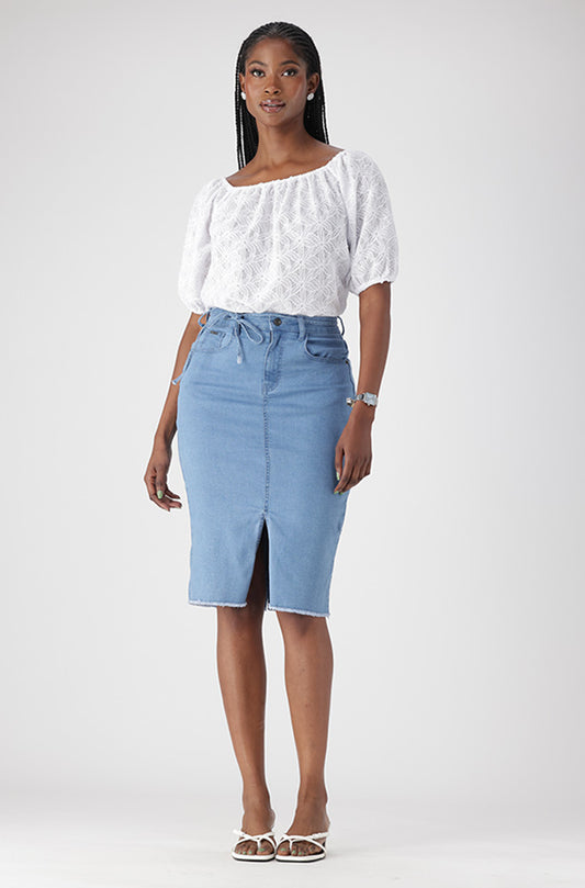 NAOME DENIM UNCLIPPED TIE SKIRT