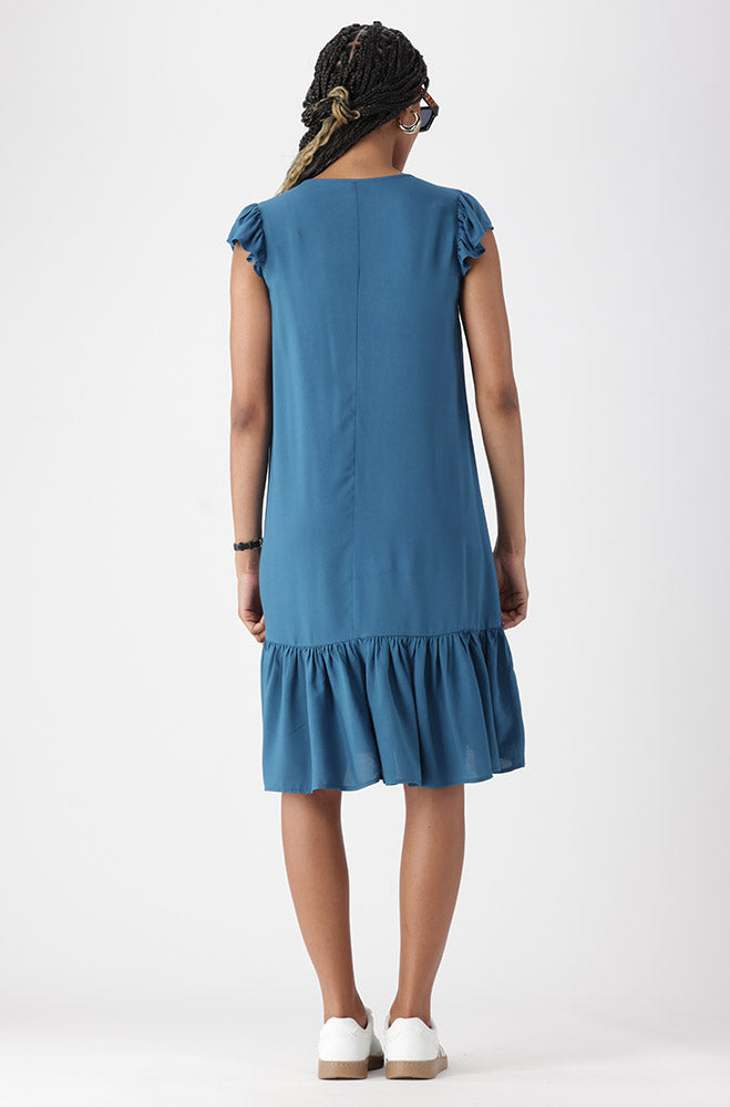 Ladies | Astrid Flutter Sleeve Dress _ 161826 Teal Dresses