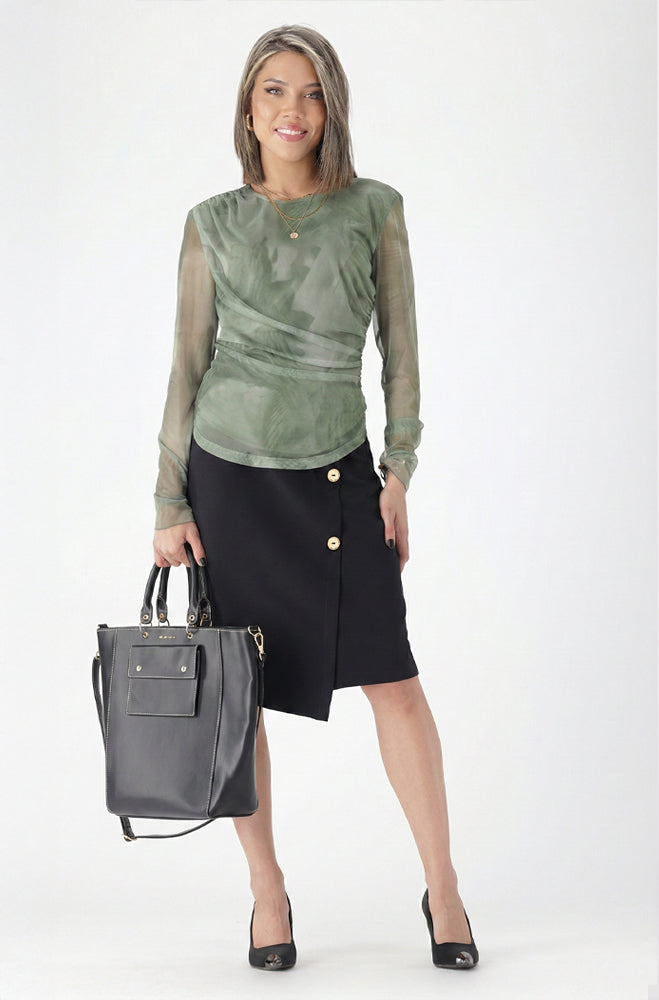 IMARA WRAP BUTTON PENCIL SKIRT