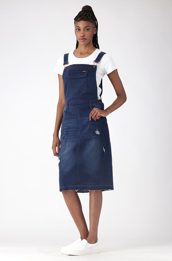 Ladies | Amari Dungaree Dress _ 158907 Dark Wash Dresses