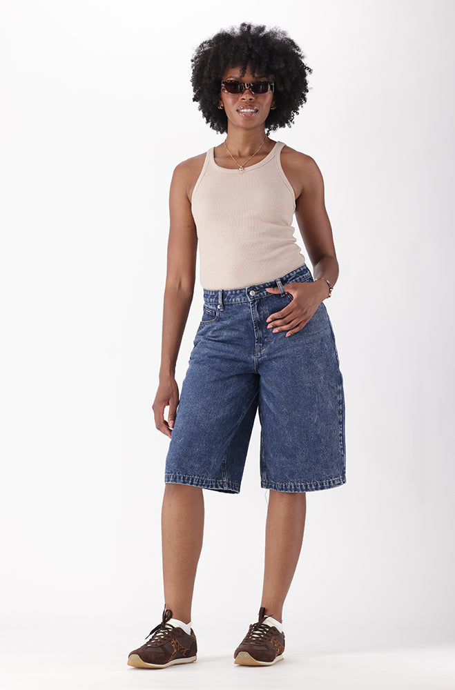 KAYA DENIM HIGH RISE BERMUDA SHORTS