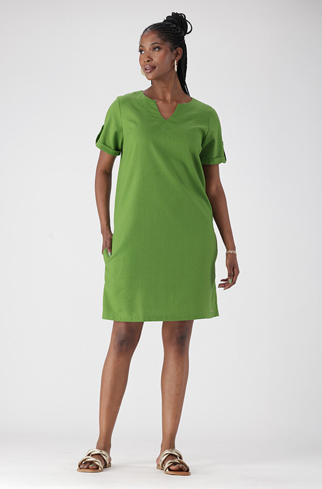 PENELOPE LINEN BLEND SHIFT DRESS