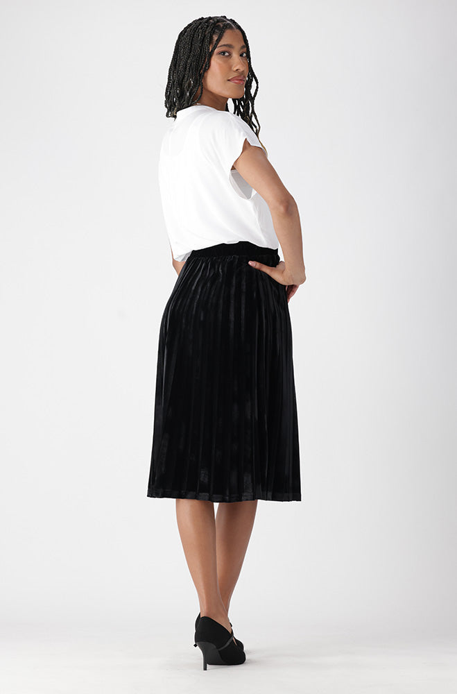 Ladies | Emilia Velour Pleated Midi Skirt _ 157241 Black Skirts
