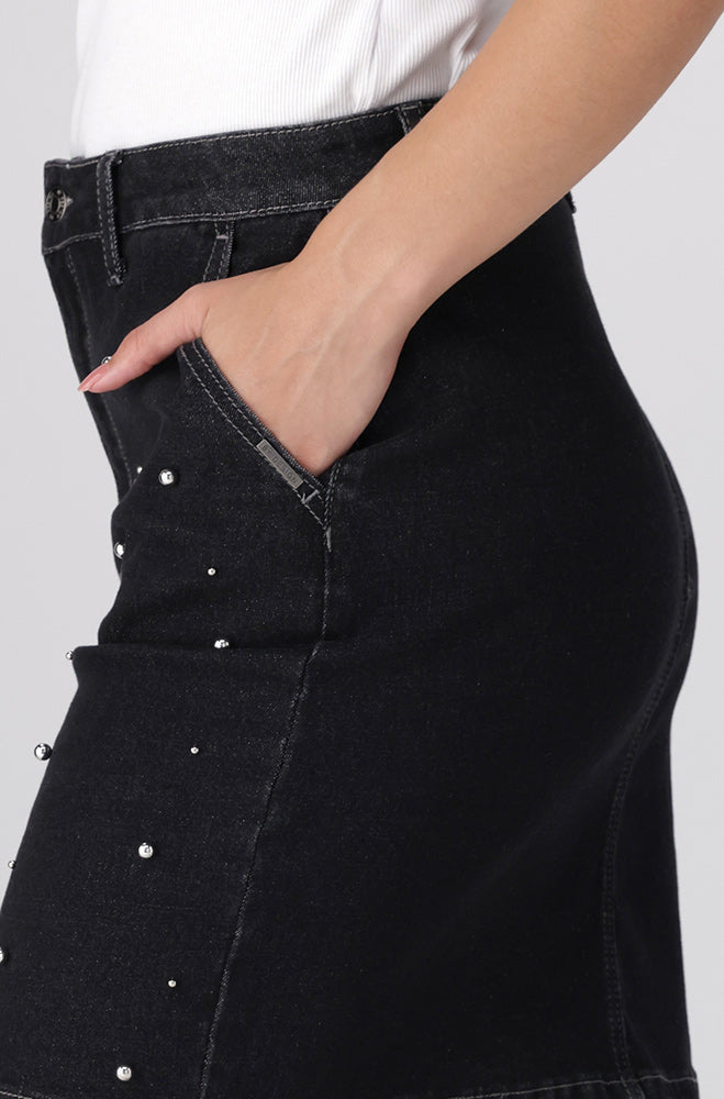 Eloise Denim Stud Skirt _ 158895 _ Black