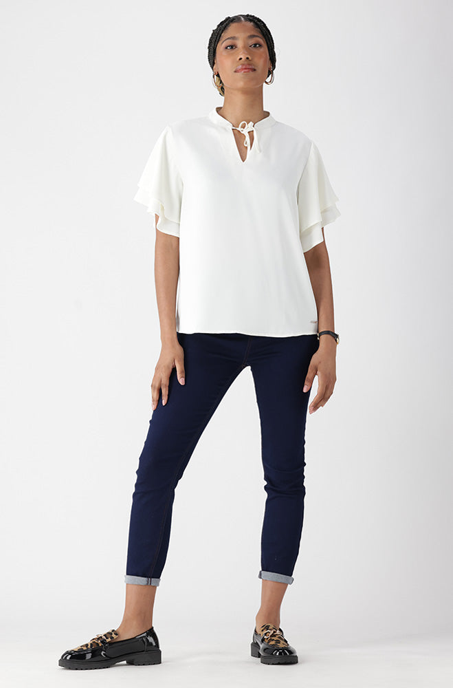 Ladies | Marisa Front Tie Top _ 161848 Cream Blouses
