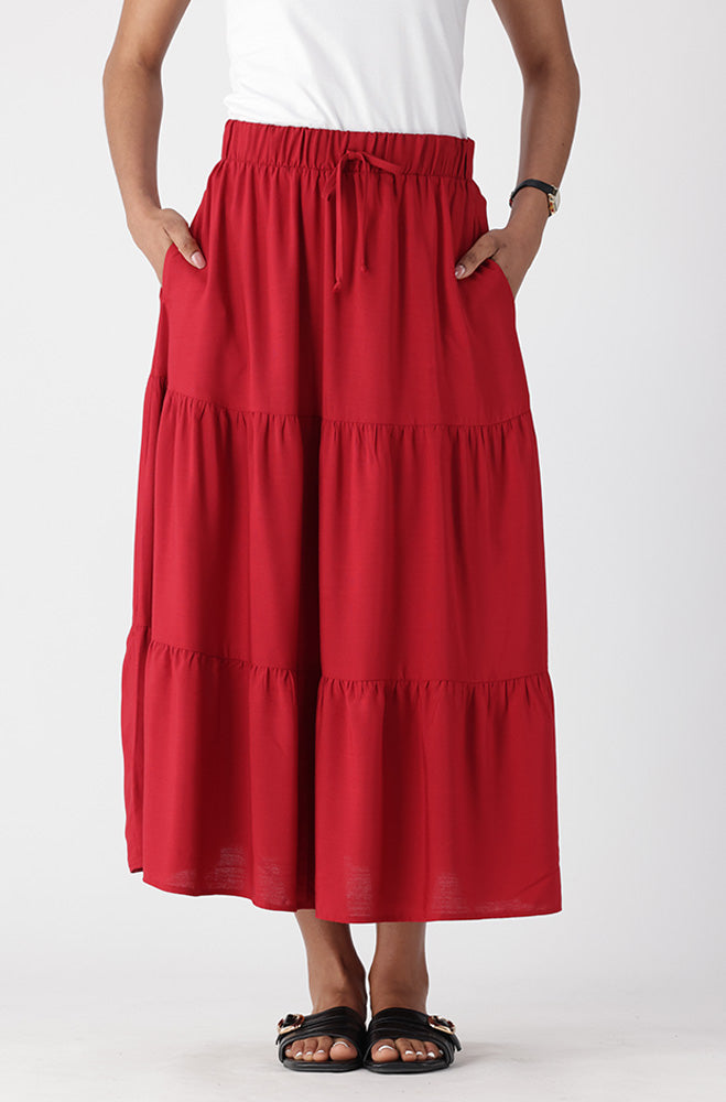 Ladies | Mia Tiered Skirt _ 163291 Red Skirts