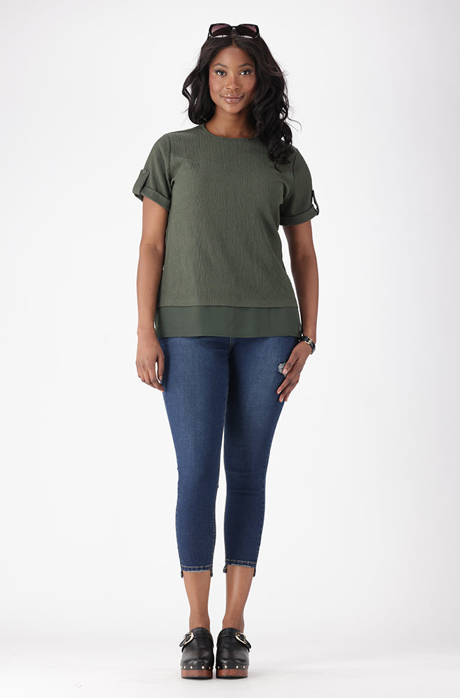 ASTER KNIT AND WOVEN COMBO TOP