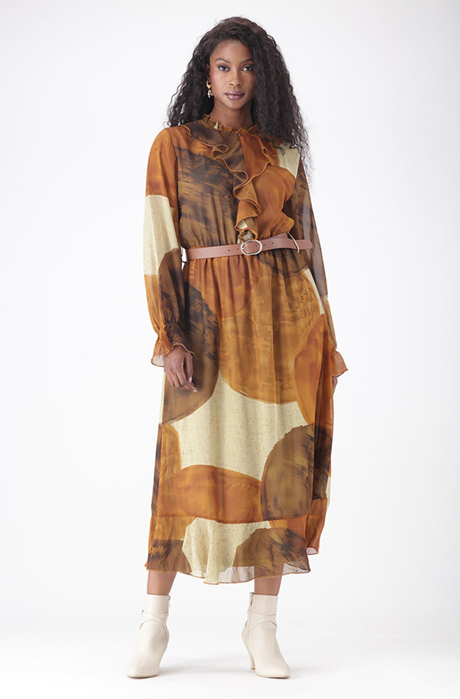 ZIVA BELTED FRILL DRESS