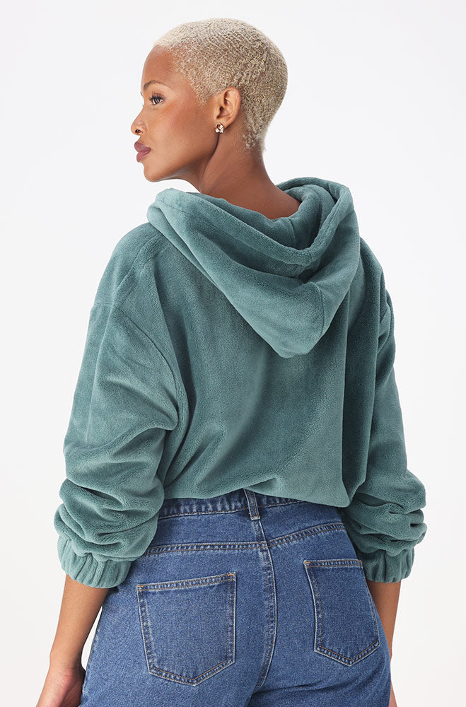 Ladies | Emma Fluffy Quarter Zip Top _ 156447 Sage Sweatshirts