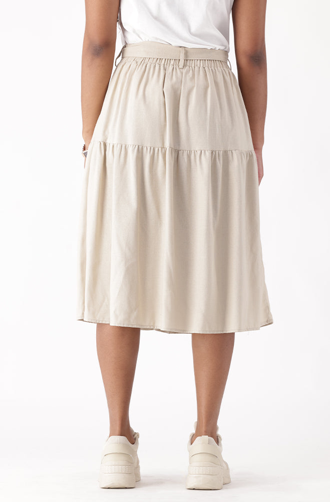 CARY BELTED LINEN BLEND SKIRT