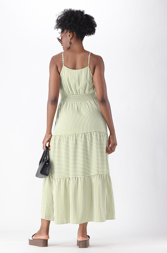 ZINNIA FRILL MAXI STRIPE DRESS