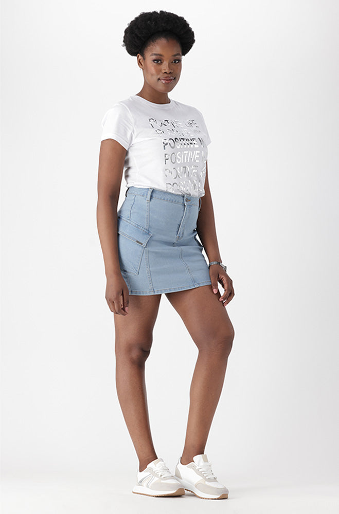 SKY DENIM UTILITY MINI SKIRT