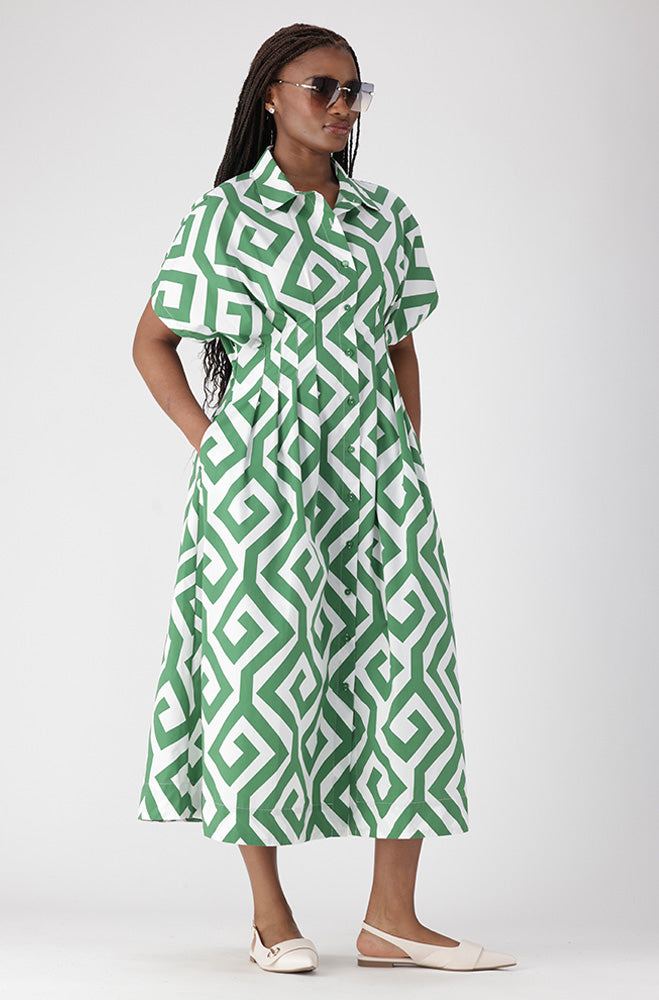 PHOEBE GEO PRINT SHIRT DRESS