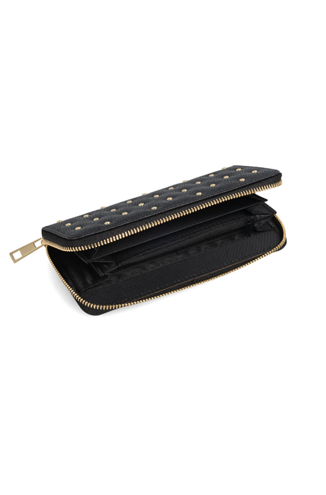 LAURA STUDDED LARGE ZIP AROUND PURSE